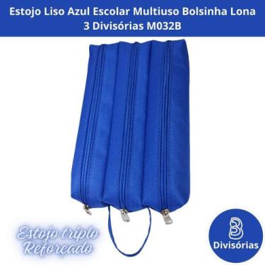 Imagem de Estojo Azul Escolar Multiuso Bolsinha Lona 3 Divisórias M032B - Losamo