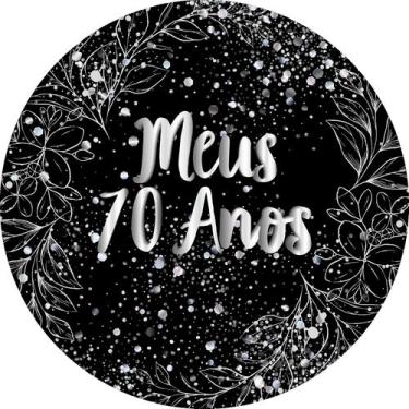 Imagem de Painel De Festa Redondo 1,50x1,50 - Fundo Preto Folhagens Efeito Brilh