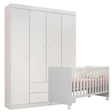 Imagem de Berço Doce Sonho e Guarda Roupa Infantil Helena Branco Brilho - Phoeni