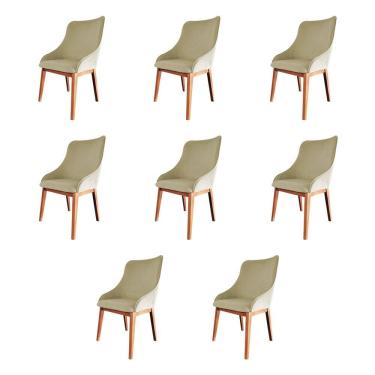 Imagem de Kit 8 Cadeiras De Jantar Luxo Estofada Elisa Anatômica Veludo Bege Base Madeira Maciça