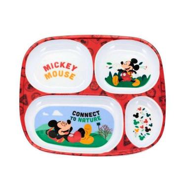 Imagem de Prato Refeição Infantil 4 Divisórias Melamina Mickey Mouse Disney - Tuut