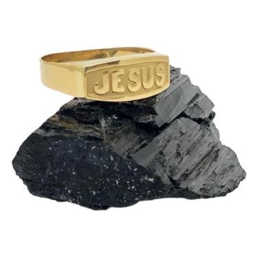 Imagem de Anel Jesus Cristo Ouro 18k Teor 750 Amarelo Quadrado FDAJFK4 - Fab Joi
