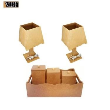 Imagem de Kit 2 Abajur e 1 Cesto com Trio de Potes Liso Mdf Madeira - ATACADÃO D