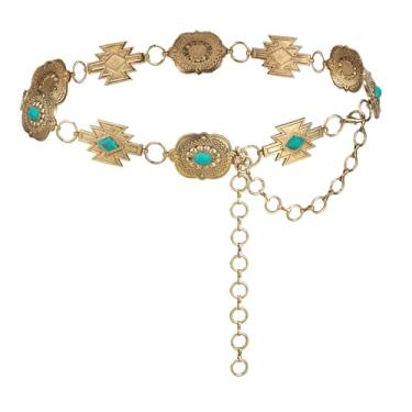 Imagem de ILuvatar Cinto de metal ocidental Concho para mulheres, corrente de cintura de vaqueira, calça social ajustável, estilo ocidental, roupas de concerto country, Ouro - F32, Mediun