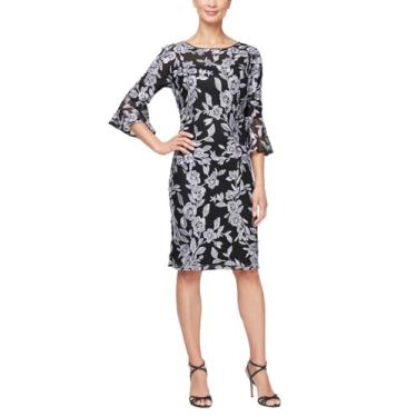 Imagem de Alex Evenings Vestido feminino curto com mangas de sino, eventos formais, casamentos (tamanhos pequenos e regulares), Preto/lavanda, 44