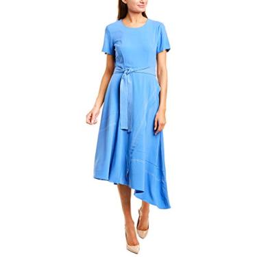 Imagem de Donna Morgan Vestido midi feminino de manga curta stretch crepe com costura contrastante e bainha assimétrica, Chapéu azul, 34