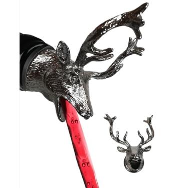 Imagem de Bico de despejo de vinho com cabeça de veado com cabeça de veado, decantador de alce, garrafa de licor de azeite de oliva, derramador de garrafa de licor, cinza escuro, álcool, bebidas alcoólicas