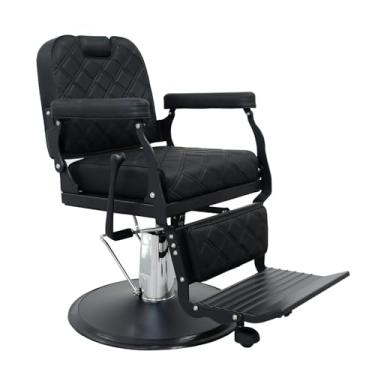 Imagem de Lilfurni Cadeira de barbeiro vintage resistente, cadeira de salão hidráulica com encosto de cabeça para cabeleireiros, xampu de tatuagem pesada, equipamento de salão de beleza (preto)