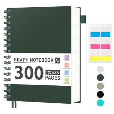 Imagem de AHGXG Caderno de papel milimetrado, caderno espiral de 300 páginas, caderno de papel quadriculado A5, papel grosso de 100 g/m², diários de capa dura de plástico para matemática de engenharia de