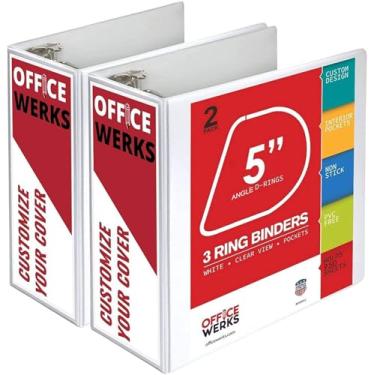 Imagem de Fichário de 3 anéis, fichário profissional em D de 12 cm, pasta de apresentação para páginas padrão 21 x 28 com bolsos, fichário branco com visão cristalina (pacote com 2)