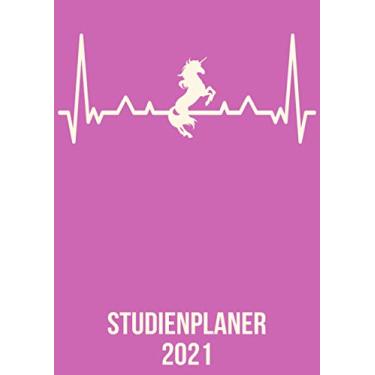 Imagem de Studienplaner 2021: DIN A4 Kalender von 01/2021 - 12/2021 1 Tag = 1 Seite mit großem Tageskalender und großartiger Übersicht. Monatsübersicht, ... / Einhorn Unicorn Pferd heartbeat herzschlag