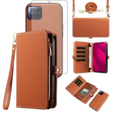 Imagem de Asuwish Capa para celular T-Mobile Revvl 7 Pro 5G com zíper carteira destacável com protetor de tela de vidro temperado alça flip compartimento para cartão Tmobile T Mobile Revel Tmo Revell Rebel