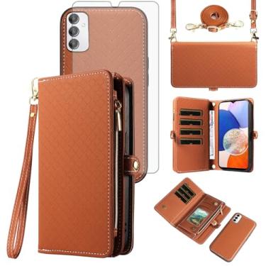 Imagem de Asuwish Capa de celular para Samsung Galaxy A14/M14 5G carteira com zíper destacável com protetor de tela de vidro temperado alça transversal alça flip porta-cartão A 14 4G 14A 14M G5 mulheres meninas