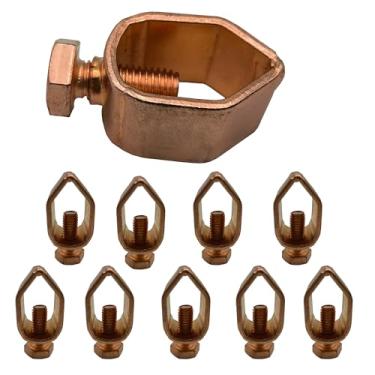 Imagem de Braçadeira de haste de aterramento, ótima para hastes de aterramento de 1/5.1 cm - 5/20.3 cm, vergalhões ou tubos (braçadeira de aterramento pacote com 10 peças)