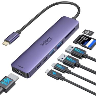Imagem de Selore&S-Global Adaptador HDMI USB C Hub 7 em 1 para MacBook Pro/Air, Dell XPS, Lenovo com HDMI, SD/TF, 2 USB 3.0, 100W PD, Notebooks, Desktops, Consoles de Jogos