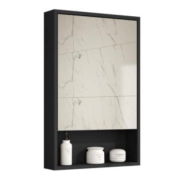 Imagem de Espelheira Gaia Armário Aéreo Para Banheiro - Preto - Emes Moveis