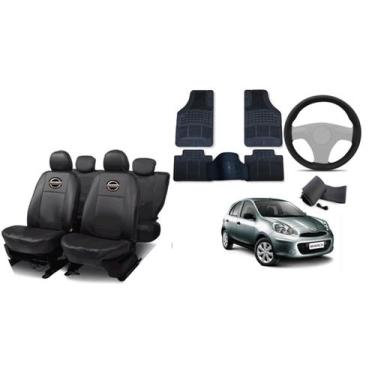 Imagem de Kit Capa de Couro + Tapetes + Capa de Volante para Carro March 09-14 -