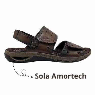 Imagem de Sandália Papete Masculina Pegada Couro Solado Amortech Lançamento Conf
