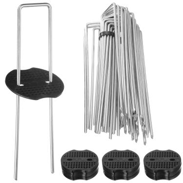 Imagem de HARFINGTON Conjunto de estacas de jardim de 20 cm U Pegs de ferro galvanizado para paisagem, grampos de ponta pontiaguda, com espaçador para ancoragem de gramado, tubo de planta, mangueira de