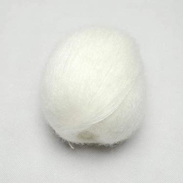 Imagem de Luwigs 38 g/novelo de mohair para tricô, fio longo de lã angorá macio para cachecol faça você mesmo (uma meada, branca)