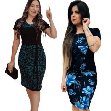 Imagem de Combo 2 Vestidos Feminino Evangélico Qualidade Tecido Grosso Manga Cur