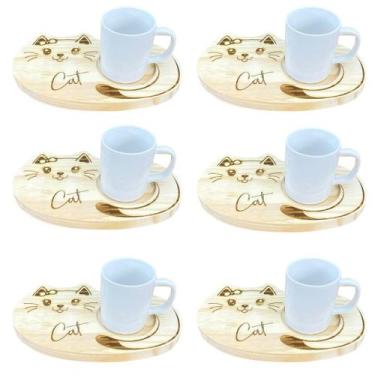 Imagem de Jogo 6 canecas porcelana 120ml com pires pinus gato - Antilope Decor P