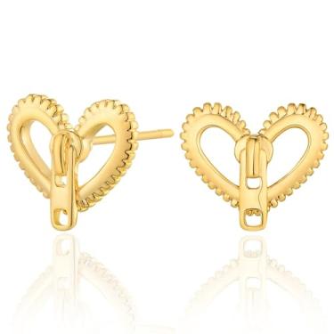 Imagem de BENEIGE Brincos de ouro delicados para mulheres banhados a ouro 14 K argola pendurada cobra olho turco borboleta cruz coração orelha brincos hipoalergênico minimalista joia presente para mulheres, Heart-1, Latão, Sem pedra preciosa