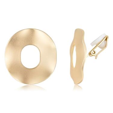 Imagem de Dlknp Brincos femininos com clipe de ouro 14K, não perfurados, irregulares, hipoalergênicos e leves, Metal, Sem pedra preciosa