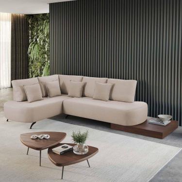 Imagem de Sofá De Canto Nori Curva Ld 2,61m Em Linho Com Base Madeira Cor Cru 2320