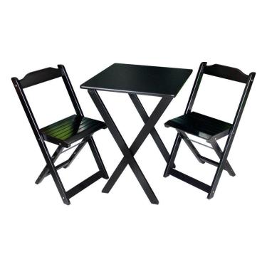 Imagem de Conjunto De Mesa Dobrável 60x60 Com 2 Cadeiras Decor Tarimatã Para Area Gourmet - Preto - Cor: Preto