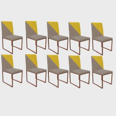 Imagem de Kit 10 Cadeira Office Stan Duo Sala de Jantar Industrial Ferro Bronze Corino Bege e Amarelo - Ahz Móveis