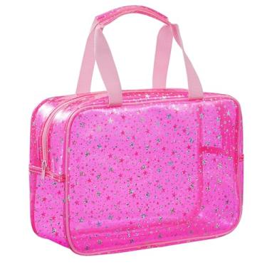 Imagem de UUYUUY Bolsa de maquiagem transparente de PVC, rosa, Bolsa de maquiagem transparente