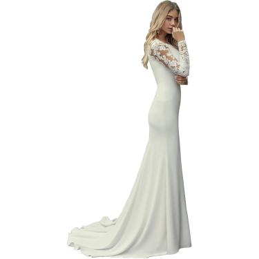 Imagem de Vestido De Noiva Vestidos De Noiva Manga Longa Decote V Escritório Civil Moda Nupcial Vestidos De Noiva, Marfim 10, Ivory 06, 36