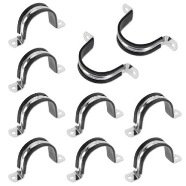 Imagem de Braçadeira de alça de 2 furos de 5 cm, 10 peças, braçadeira de conduíte, alça rígida reforçada, tiras isoladas de borracha, prendedor de conduíte com tiras de borracha para instalação de encanador de