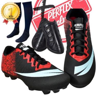 Imagem de Chuteira Campo Adulto Infantil com meião e caneleira Colada e Costurad