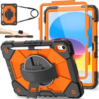 Imagem de Nitupai Capa para iPad 10ª geração 10,9 polegadas 2022 / iPad A16 11 polegadas 2025 com protetor de tela, capa de 10ª geração para lápis infantil, alça de ombro com suporte giratório de 360°, preto e