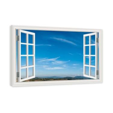 Imagem de PY3H69 Arte de parede em tela de janela aberta, impressão natural em tela. Lindo cenário de céu 56 cm, decoração de parede de paisagem de janela, decoração de casa moderna. Moldura interna 40 x 60 cm