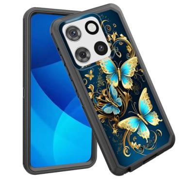 Imagem de GFEWYTJYJ Capa para Moto G Stylus 5G 2025, proteção total de 3 camadas à prova de choque, resistente, resistente e alto impacto, capa rígida para Motorola Moto G Stylus 5G 2025, borboletas douradas