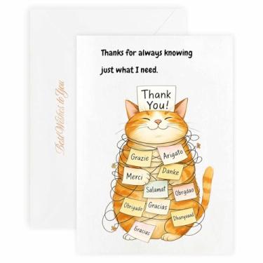 Imagem de MAGJUCHE Cartão de agradecimento para a mãe – Selo e envelope de cera elegante, papel de 300 g/m², impressão vívida de 600 DPI, 5 x 7 polegadas, design de gato grande