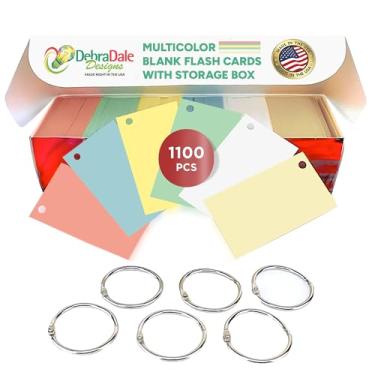 Imagem de (Multi-Color Punched) - DEBRADALE DESIGNS Blank Flash Cards with Metal Rings in 6 Colours; 1,150 Index Cards - Single Hole Punched, 5.1cm x 8.9cm for Learning, Note Taking, Memory Drills, Site Cards (Multi-Colour Punched)
