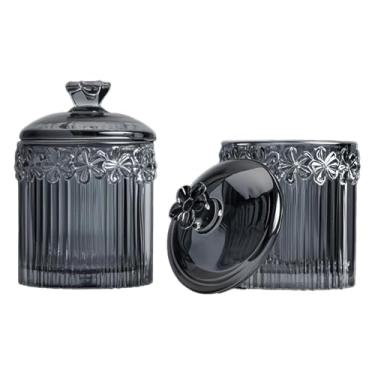 Imagem de MC MEICHUANG Pacote com 2 recipientes de vidro com tampas, frascos de boticário transparentes para bolas de algodão, cotonetes, fio dental, pastilhas de doces e maquiagem, organizadores de banheiro e