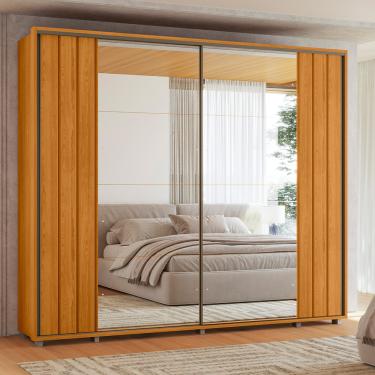 Imagem de Guarda Roupa Casal Ripado em MDF 2 Portas de Correr com Espelhos e Pés Dali Madetec - Cinamomo
