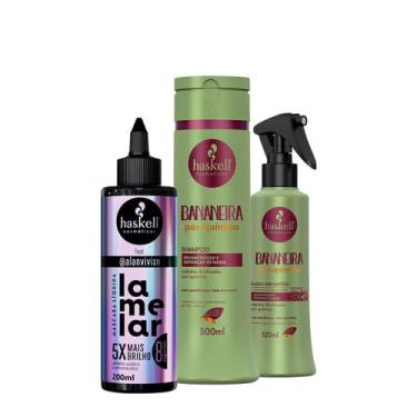 Imagem de Kit Haskell Bananeira Shampoo e Fluido Obrigatório e Lamelar Máscara L