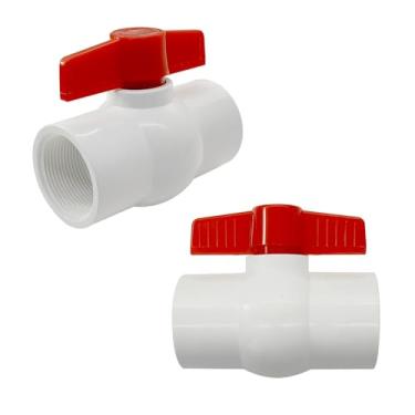 Imagem de BesNPT 2 peças de válvulas de esfera de PVC, válvula de esfera de desligamento de 3,5 cm (NPT) com alça em T, para projeto de água, piscina, bomba de esgoto, sistema de irrigação