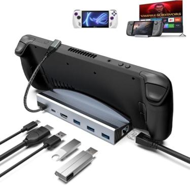 Imagem de Estação de ancoragem para Steam Deck, ROG Ally, hub 6 em 1 com HDMI 4K, Gigabit Ethernet de 1000 Mbps, 3 portas USB, carregamento de 100 W
