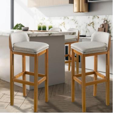 Imagem de Kit 2 Banquetas Onix Design Courino Linho Eucalipto Maciço