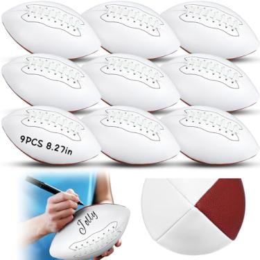 Imagem de Jenaai 9 peças de painéis brancos autografados de futebol branco mini futebol oficial tamanho 3 autografado futebol americano personalizado assinatura time futebol americano troféu de bolas de futebol