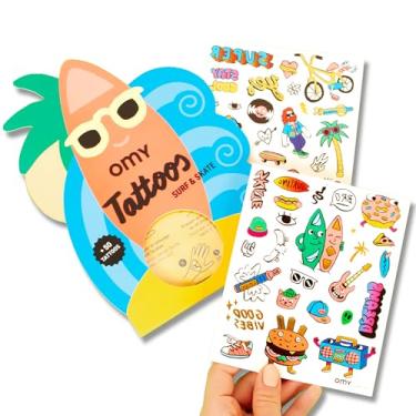 Imagem de Omy Tatuagens Temporárias De Skate E Surfe Para Crianças - 50 Designs Esportivos Incríveis, Seguros, Duradouros Fáceis Aplicar, Maiores 3 Anos