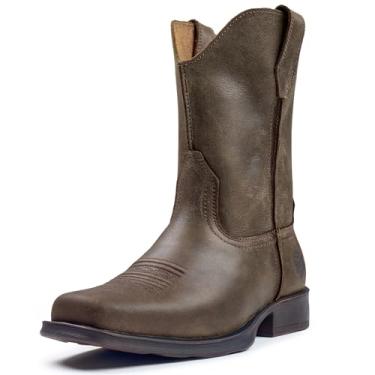Imagem de SUREWAY Botas De Trabalho Masculinas Estilo Cowboy 25 Cm, Bico Quadrado, Couro Premium Integral, Com Costura Goodyear, Resistentes A Óleo, Antiderrapantes E À Água, Macio, Marrom-1008, Tamanho 12