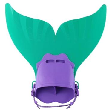 Imagem de rockible Mermaid Swim, nadadeiras de natação, nadadeiras de snorkel, presente, equipamento de mergulho monofin ajustável para equipamentos e crianças, Verde